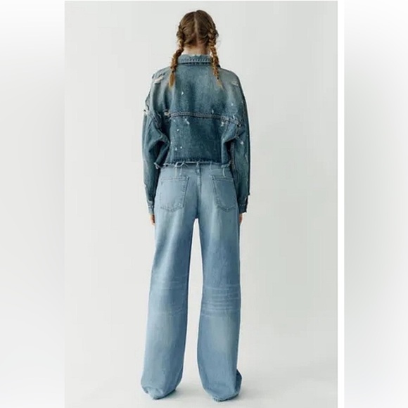 ZARA Women's light wash patchwork wide leg jeans size 6 - Picture 4 of 16